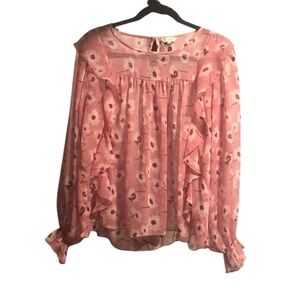 Lucky Brand Pink Floral Ruffle Long-Sleeve Blouse